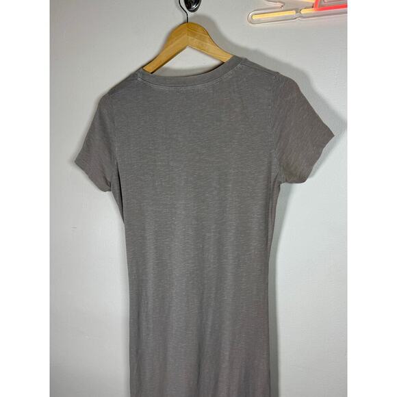 Sundry Short Tan Neutral T Shirt Dress Large jersey knit Stretch Ruching Crew - Picture 7 of 11